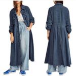 Free People Rainz Linen Blend Longline Maxi Duster Jacket Atlantic Washed Blue Photo 9
