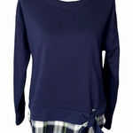 IZOD  navy & plaid tie-front layer look sweatshirt Medium‎ NWT Photo 0
