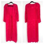 ZARA Women's Floral Jacquard Long Sleeve Tie Waist Long Wrap Dress Fuchsia Sz XS Photo 2