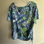 Caribbean Joe  Blue and Green Boxy Crop Blouse Photo 5