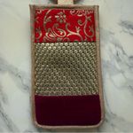 Red Floral Embroidered Velvet Wristlet phone or multipurpose Pouch Photo 2