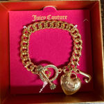 Juicy Couture  Gold Heart Charm and J charm Toggle Bracelet. Nwt Photo 0