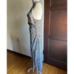 ZARA | Baby Blue and Brown Zebra V Neck Cocktail Dress with Slit | Size Small Photo 2