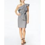 Calvin Klein Women's Dress Size 12 Black and White Gingham One Shoulder Sheath Photo 8