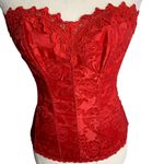 Fredericks Hollywood Dream Sweetheart Corset 32 Red Jacquard Lace Hook Closure Photo 2