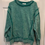 Zenana Outfitters Acid Mineral Wash Green Exposed Seam Crewneck Sweatshirt Pullover L XL Photo 0