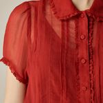 J.Crew Sheer lace-trim button-up Vibrant Red Cap Sleeves Blouse Women’s Size 6 Photo 1
