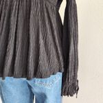 Urban Outfitters  Black Crinkle Button Front Empire Top Long Sleeve Smocked L Photo 3