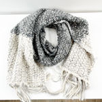 J.Jill Wool Blend Colorblock Crochet Knit Fringe Trim Scarf Wrap Gray Photo 0