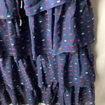 J.Crew 100% SILK WO DRESS SIZE 0 FLOUNCY RUFFLED DRESS NAVY WITH COLORED… Photo 6