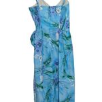 Vintage 60s Sun Fashions of Hawaii Floral Faux Wrap Maxi Dress Tank Honolulu 12 Blue Photo 1