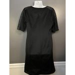 Attention  Dress Womens Medium Black Faux Leather Sleeve Sheath Knee Length Photo 6