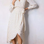 LC Lauren Conrad  Modern Wrap Tea Length Midi Dress Natural Dina Dot Navy Small Photo 0