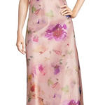Maison Tara V Neck Pink Watercolor Floral Maxi Dress with Bow Straps size 6 $148 Photo 0
