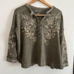 KYLA SEO | Dark Sage Green Embroidered Cotton Gauze Boxy Blouse | Size Small Photo 0