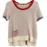 Anthropologie Moth Knit Sweater Red White Short Sleeve Pocket Casual Size S Photo 0