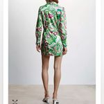 Mango  Wrapped Satin Mini Dress Floral Long Sleeve Collared Green Purple Small Photo 1