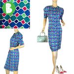 PAPELL BOUTIQUE BLUE, GREEN, & PINK DIAMOND PATTERN VINTAGE 80'S DRESS (8) Blue Photo 1