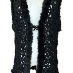 Josephine Chaus Vtg Black Crochet Open Knit Sleeveless Vest SZ M Rabbit Fur 80's Photo 0