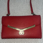 Jaclyn Smith Pleather Convertible Crossbody Wallet Clutch Purse Red Gold Accents Photo 0