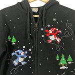 Vintage Christmas Jacket Womens S Black Fleece Embroidered Essentials by Maggie Photo 2