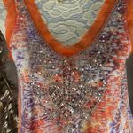 Faith Boho Beaded Sleeveless Tunic Top Medium Orange‎ Purple Tie Dye Orange Photo 5