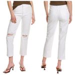 7 For All Mankind NWT  Distressed High-Waist Crop Straight Button Fly in White 32 Photo 1