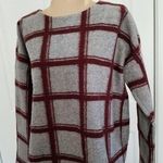 Madewell Windowpane Wool Blend Fleece Boxy Crop Sweater Top Gray Burgundy Sz XS Photo 0
