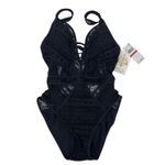 Becca Color Play Black Crochet Plunge Show and Tell One Piece Swimsuit XS NEW Photo 3