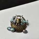 Signed JJ Easter Bunny In Basket With Eggs Enamel Brooch Pin Jonette Jewelry Photo 0