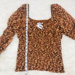 Steve Madden Leopard Print Smocked Top Blouse Long Sleeve Brown Size Medium New Photo 13