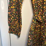 Vintage 70s Mini Shirt Dress. Size: Small. Black floral. Dagger collar. Photo 1