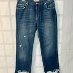 Free People  Blue Maggie Whiskered Faded Cotton Cropped Raw Hem Jeans Size 26 Photo 1