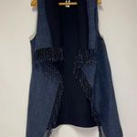 Talbots  Navy Plaid Fringe Open Front Wrap Vest Women’s Size XS/S Fall Winter Photo 0