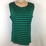 Misook  Green & Black Knit Striped Sleeveless Top L Photo 4