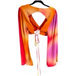 Nicole Miller  Chakra Ombre Bra Top Long Sleeve Cutout Pink Yellow Orange L Photo 1