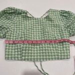 Bershka Green Gingham Puff Sleeve Crop Top M | Cottagecore Tie Back Blouse Photo 3