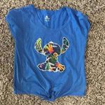Disney  PARKS Blue Cropped Tee Tie Tropical Stitch Alien XS Photo 0