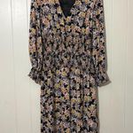 AFRM Hazel Women's Floral Smocked Gold Bouquet V Neck Midi Romantic Dress Size M Black Size M Photo 1