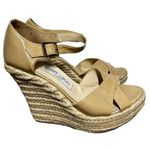Jimmy Choo  Porto Espadrille Wedge Sandals Patent Crisscross Straps Tan 36.5 6 Photo 0
