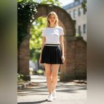 Aerie Pleated Knit Skirt in black with ivory stripes NWT Photo 7