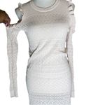 LC Lauren Conrad Women Ruffle Sheer Knit Tunic Sweater Dress Cold Shoulder Small Photo 4