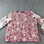 Tahari  Linen Blend Floral Leaf‎ Print Button Down Blouse Top Medium Boho Casual Photo 1