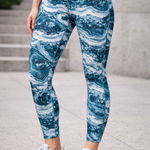 Gaiam  High-Rise Printed Yoga Leggings Women's Large Blue Teal Activewear Photo 0