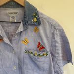 Cabin creek Embroidered Gingham Button Down with Denim Collar Photo 1