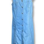 Vintage 90s Casual Corner Chambray Denim Maxi Overall Dress Button Front 16 Blue Photo 1