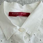 Marina Sport Oversized White Eyelet Boxy Button Up Dolman Sleeve Shirt Size 14 Photo 5