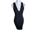 Lulus Women's Small Feeling Coy Scalloped Neck Mini Dress Black High Slit Party Photo 9