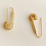 BaubleBar 10k Gold Diamond Safety Pin Earrings Photo 0