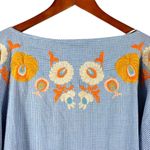 ZARA Women Gingham Blue Floral Embroidered Oversized Tunic Top M Photo 3